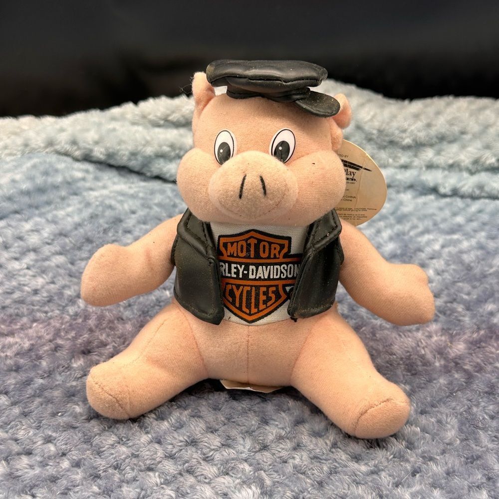 Harley-Davidson Pink Plush Pig with Black Vest and Cap